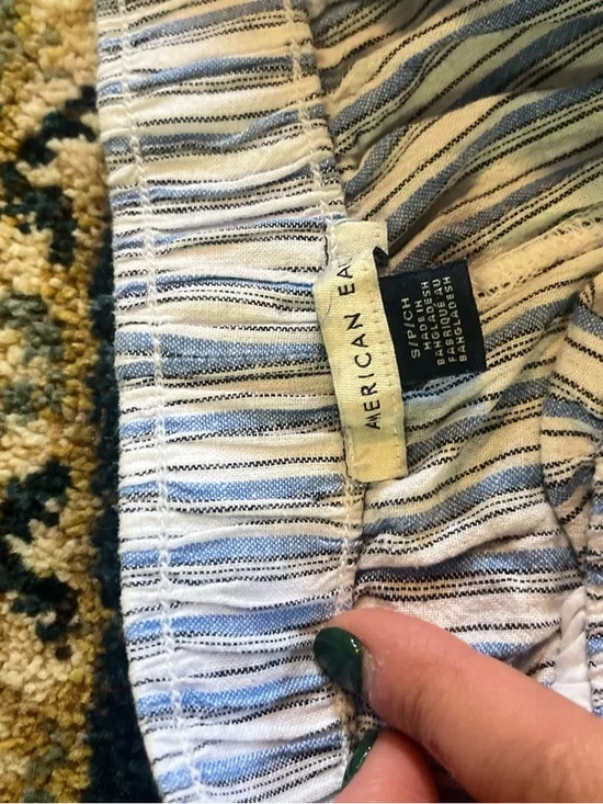 American Eagle Blue and White Striped Wide-Leg Bottoms - Picture 4 of 6